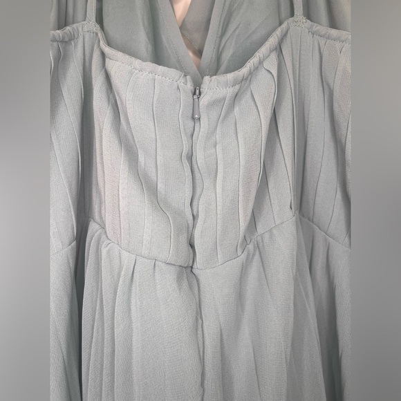 ASOS Design Dusty Blue Pleated Maxi Dress Ruffle Halter Formal Wedding Guest - Picture 7 of 11